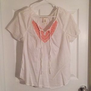 H&M White Short Sleeve Shirt w Orange Embroidery